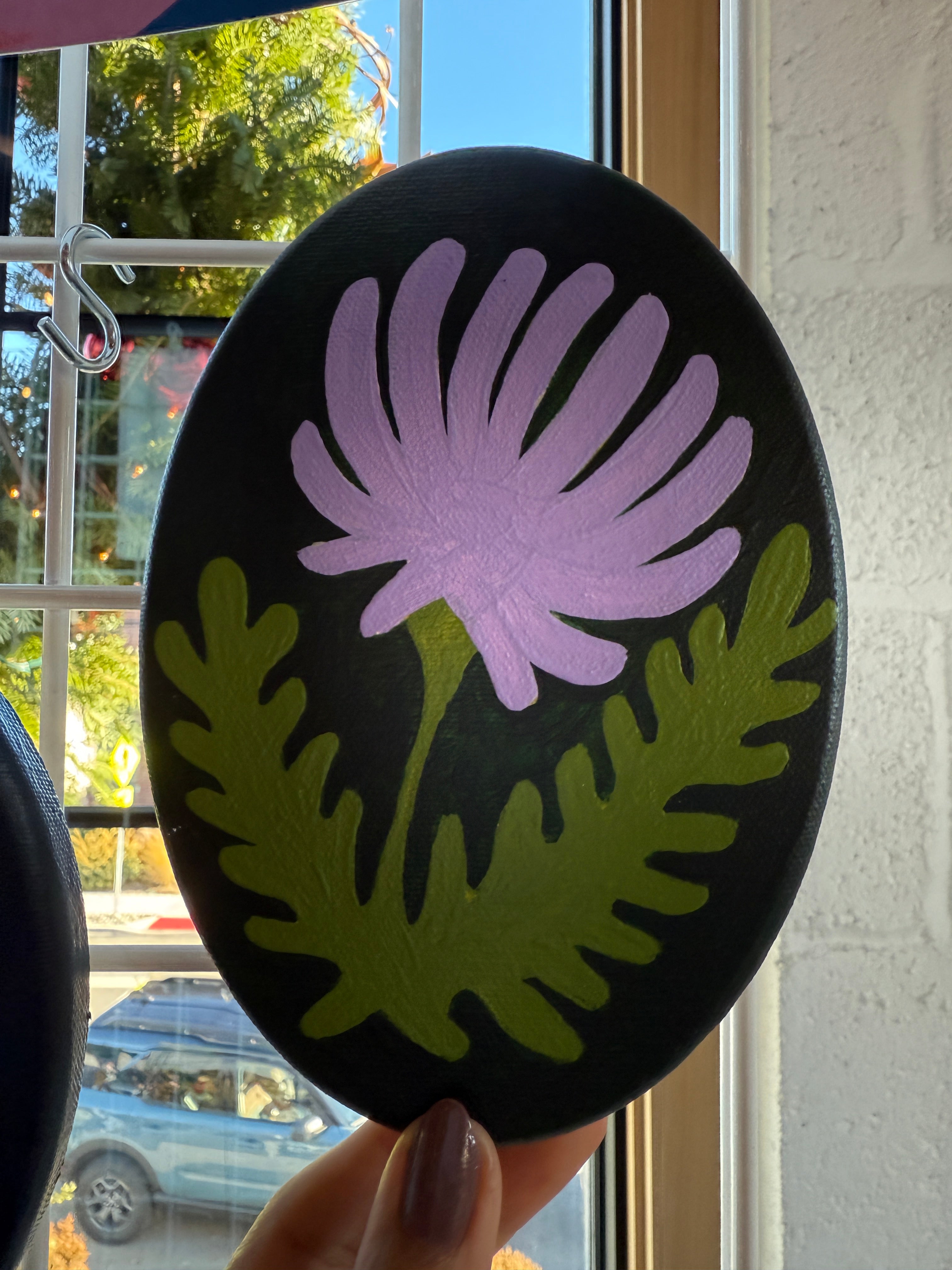Purple Chrysanthemum on Dark Oval Painting