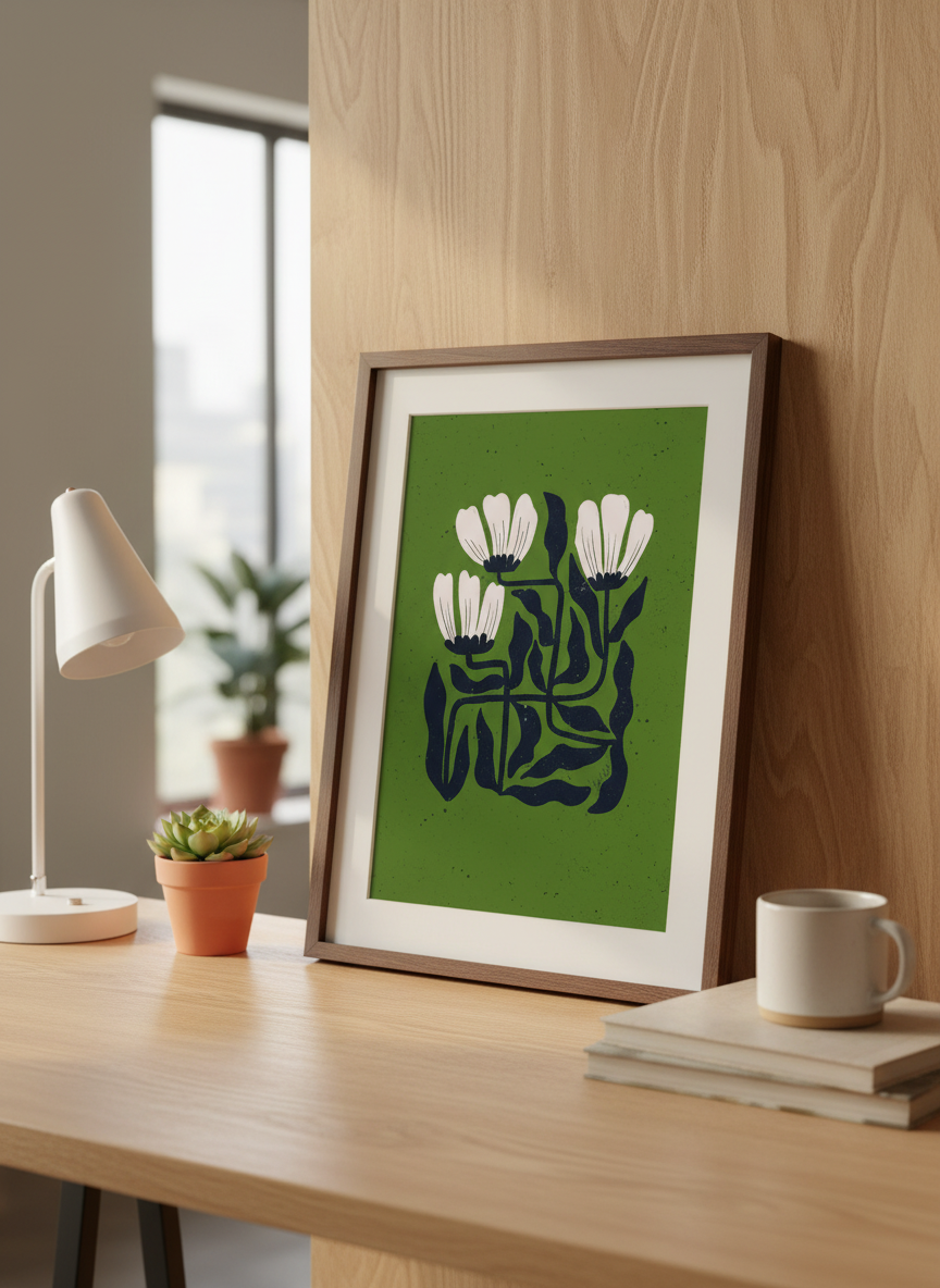 Midnight Bloom Grid Moss Green with scale