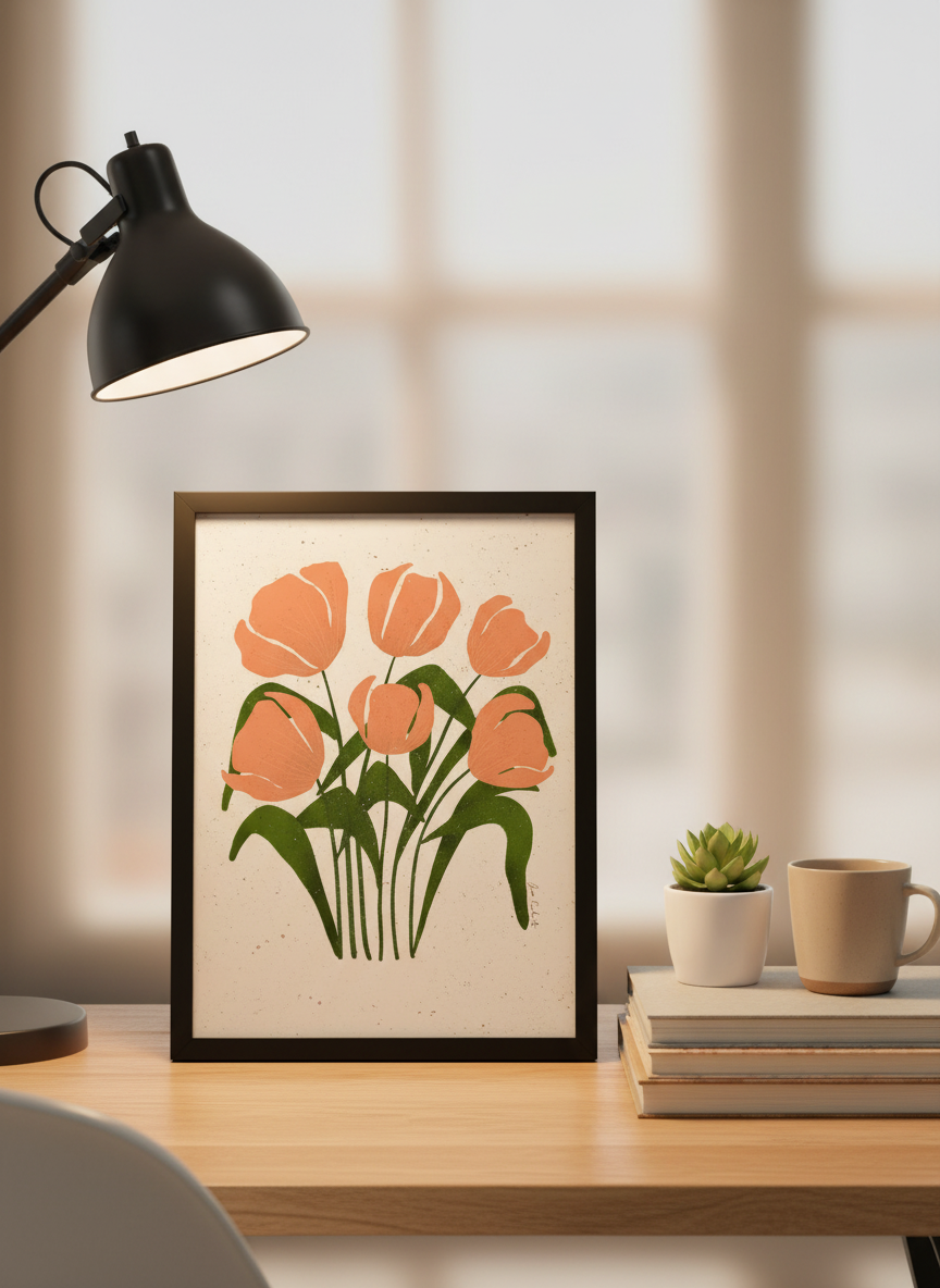 Peach Tulips Soft Cream with scale