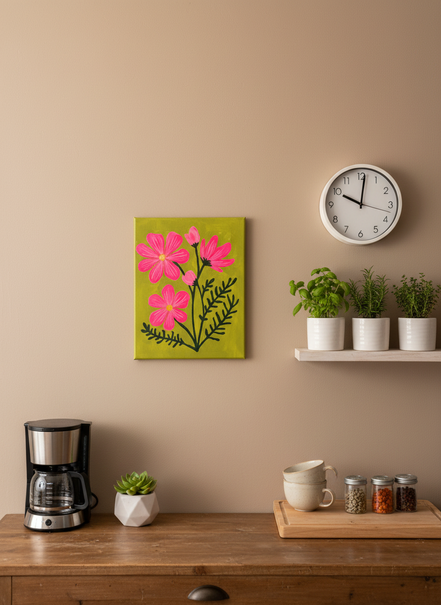 Pink Cosmos with styled wall