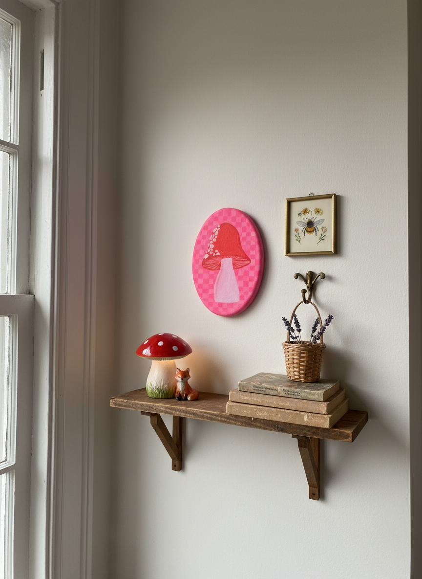 Pink Mushroom with styled wall