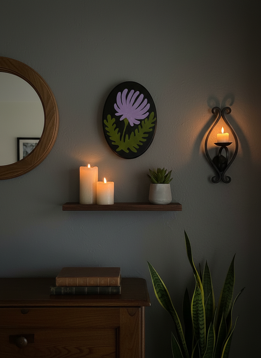 Purple Chrysanthemum on Dark with styled wall