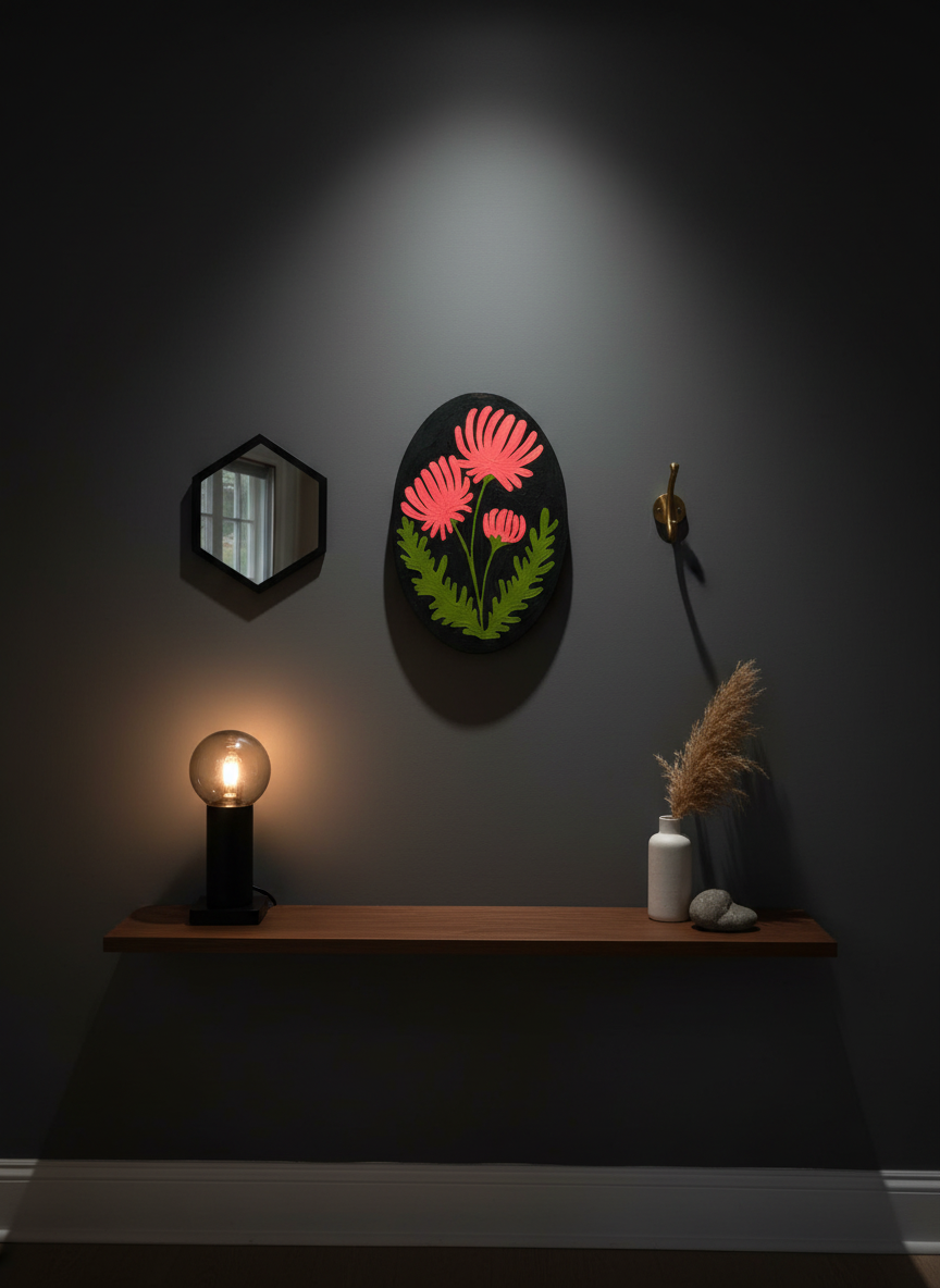 Red Chrysanthemum on Dark with styled wall