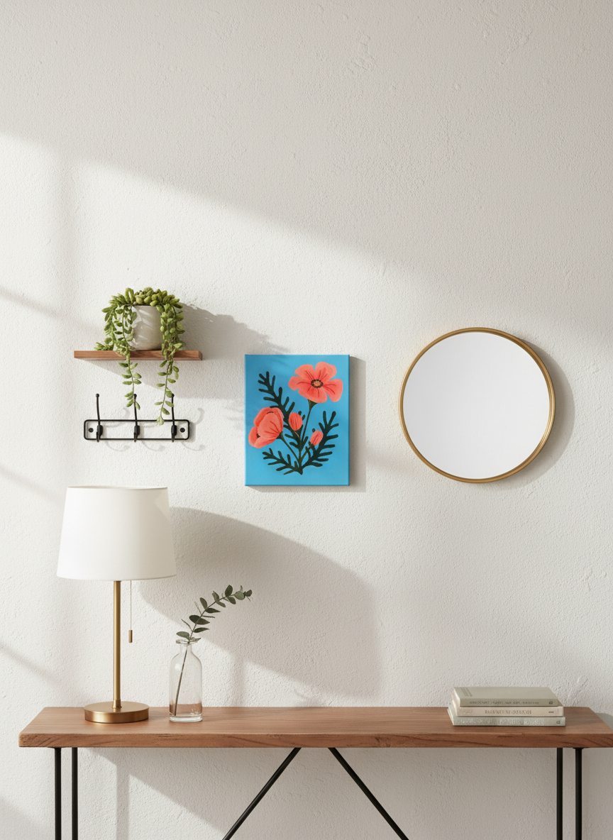 Red Poppy with styled wall