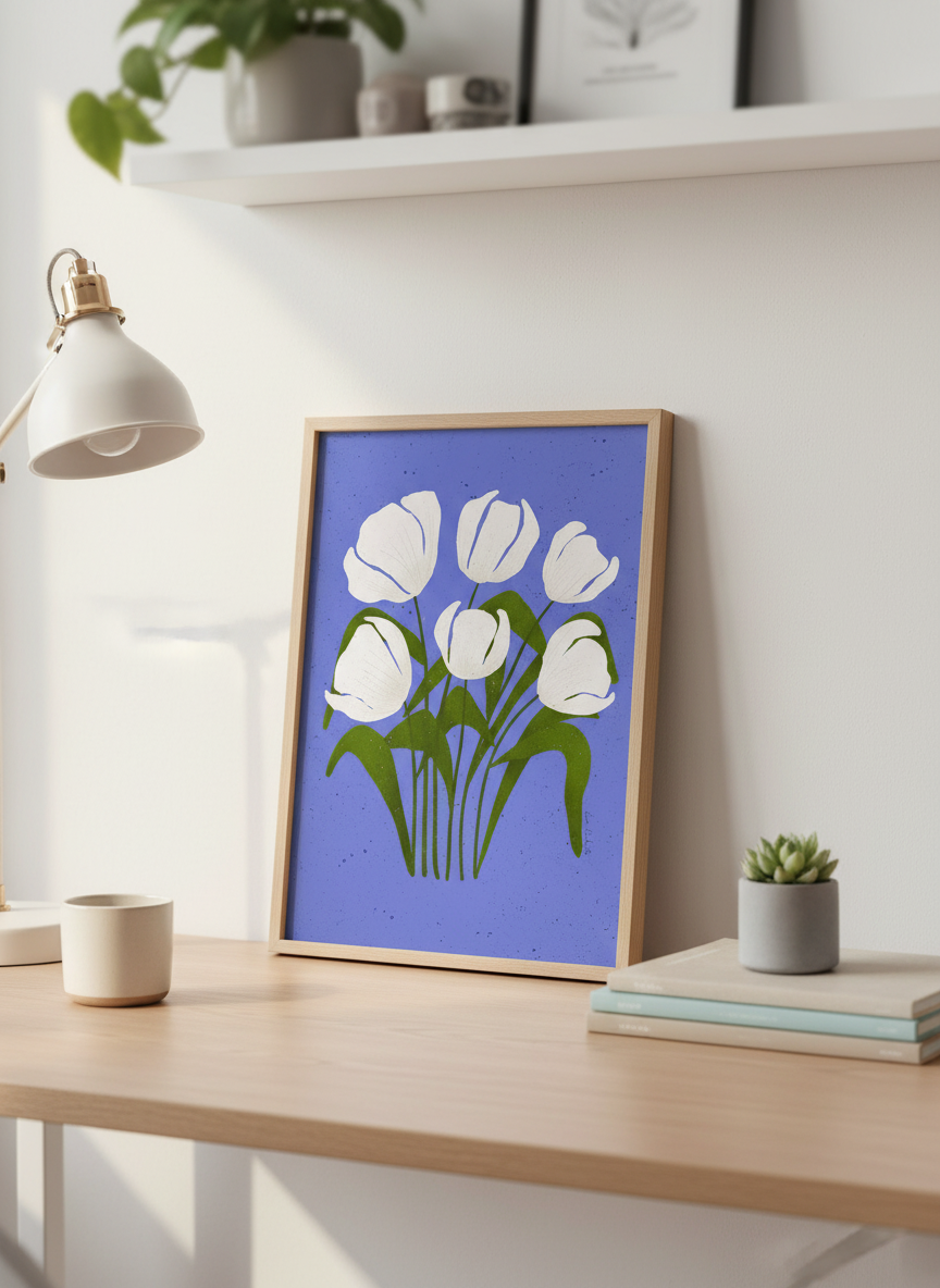 White Tulips Lavender Field with scale