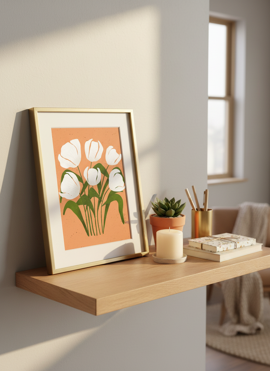 White Tulips Terracotta Glow with scale