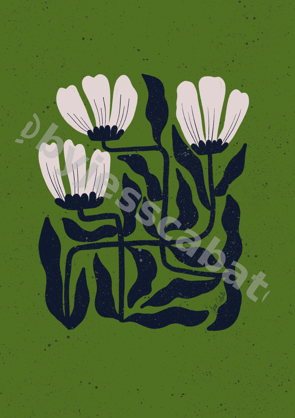 Midnight Bloom Grid – Moss Green